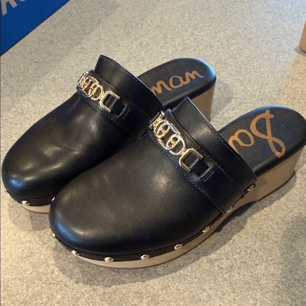Black Leather Clogs with Gold Accents Sam Edelman size 7.5
